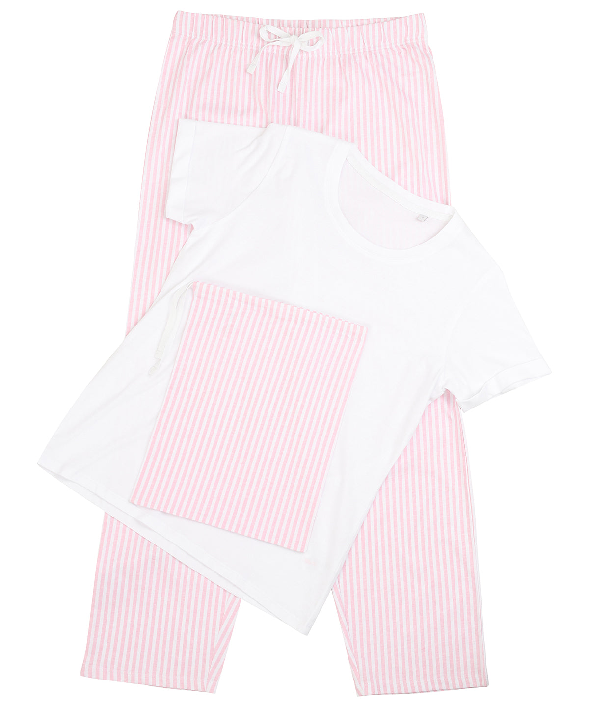 Náttföt Towel City TC053 – White/Pink/White Stripe – 3XL