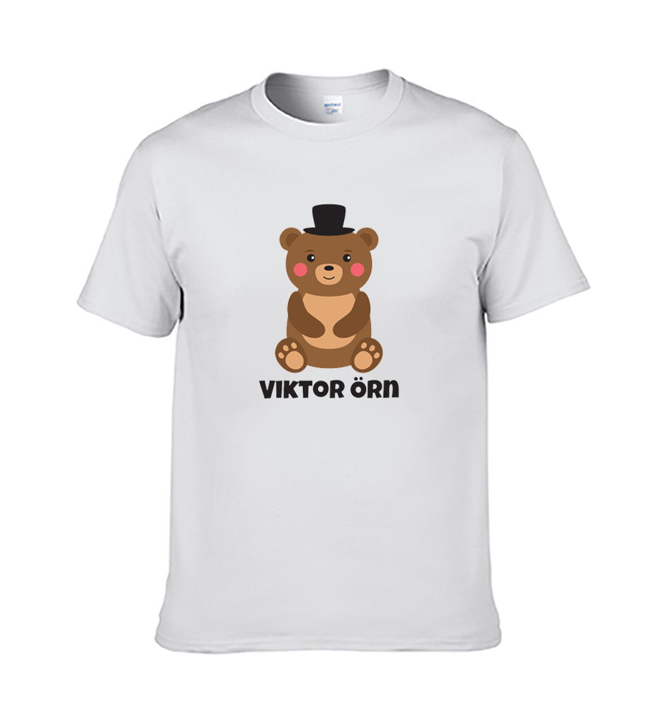 Barnabolur - með Bangsa og nafni barnsins - Hvítur bolur