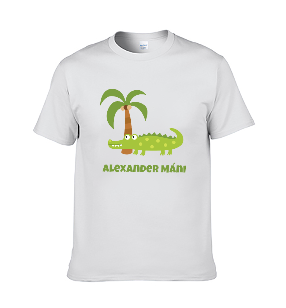 Barnabolur - með Krókódíl og nafni barnsins - Hvítur bolur