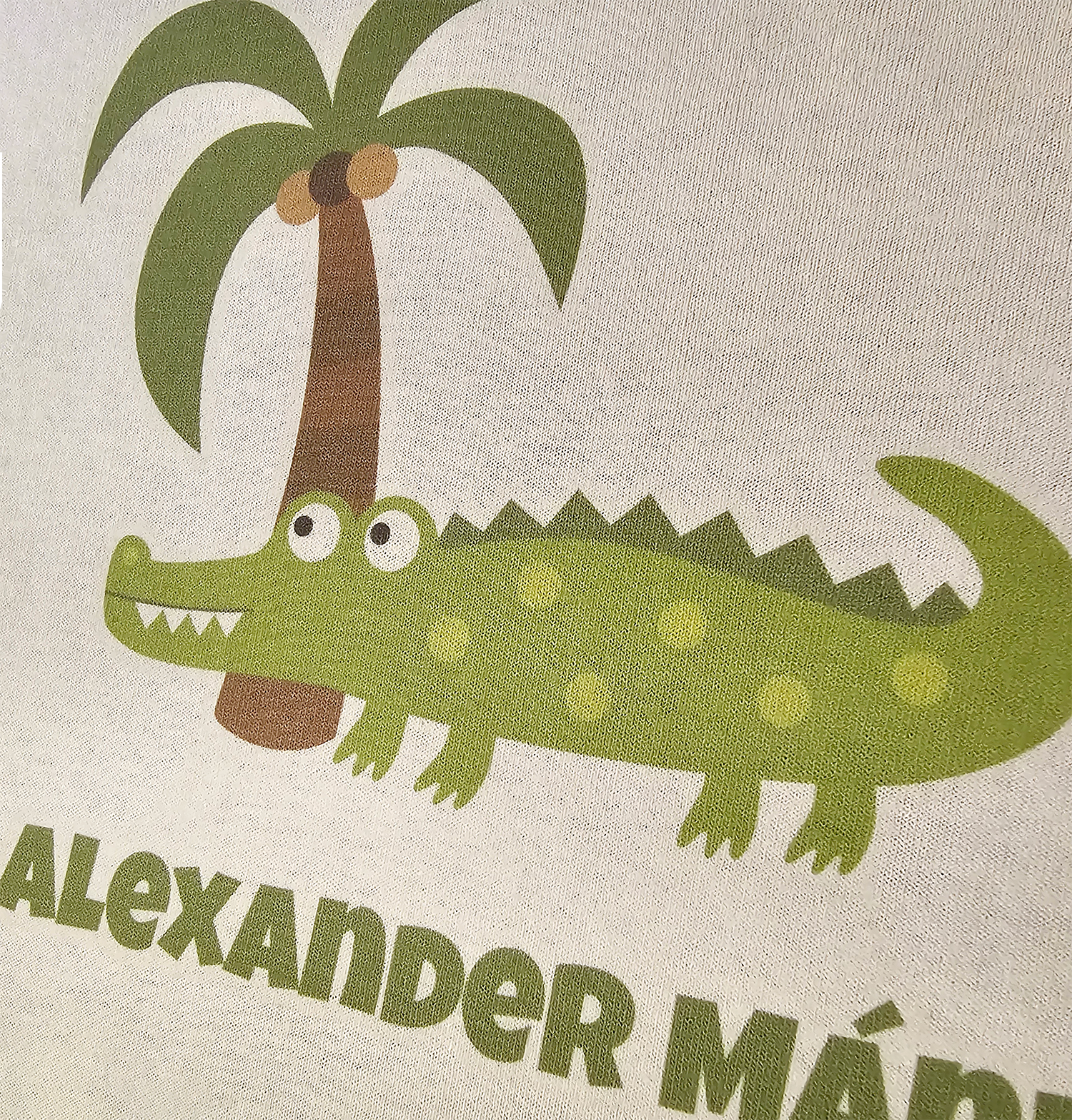 Barnabolur - með Krókódíl og nafni barnsins - Hvítur bolur