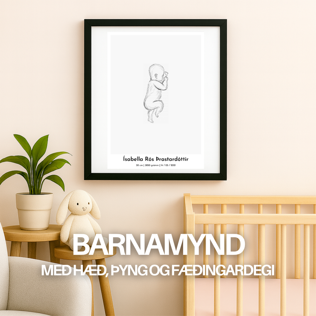 Barnamynd með hæð, þyngd og fæðingardegi