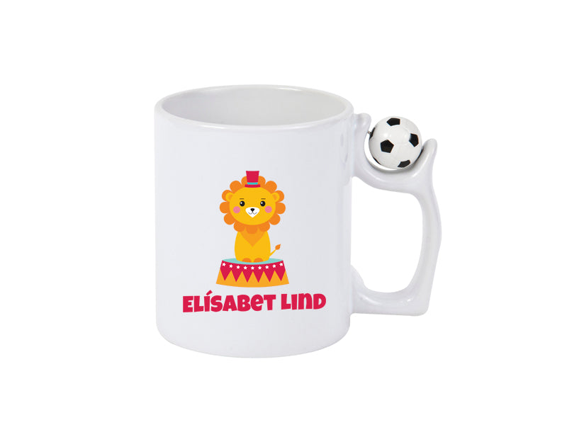 Fótboltabolli með sirkus ljóni og nafni barnsins