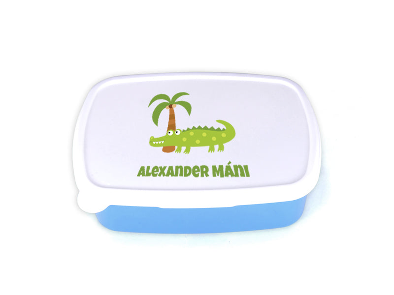 Nestisbox með krókódíl og nafni barnsins