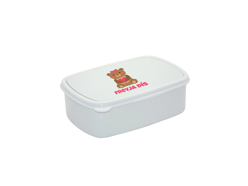 Nestisbox hvítt með hjarta bangsa og nafni barnsins