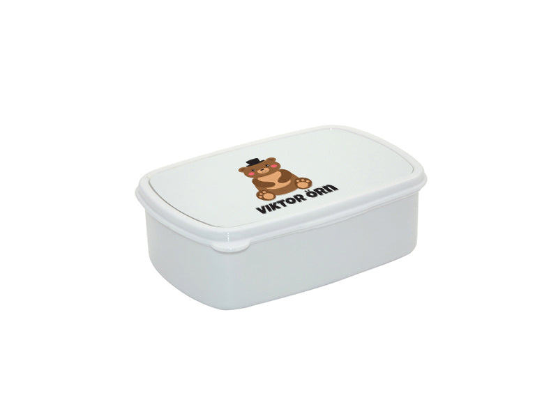 Nestisbox hvítt með bangsa pabba og nafni barnsins