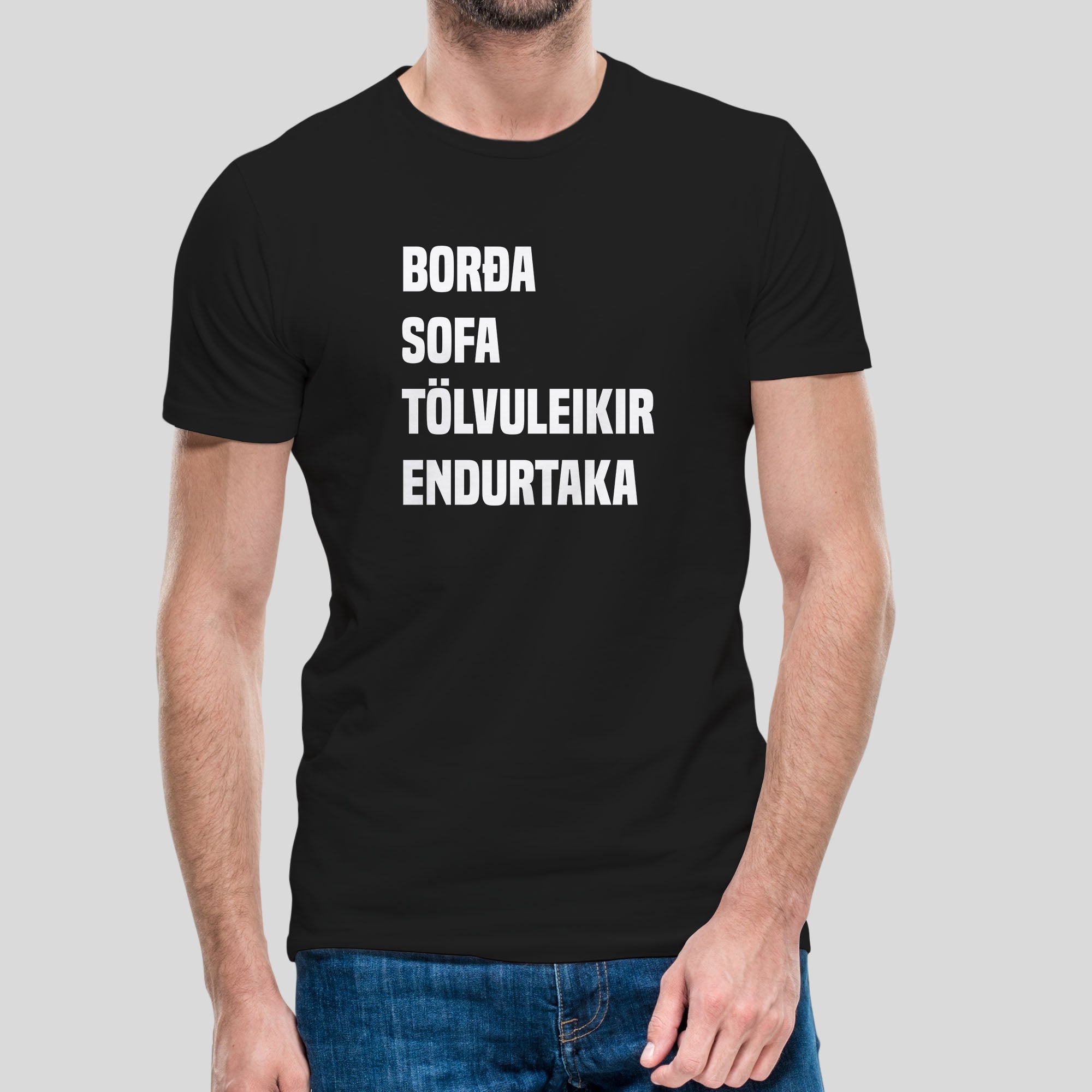 BORÐA SOFA TÖLVULEIKIR ENDURTAKA - Svartur bolur