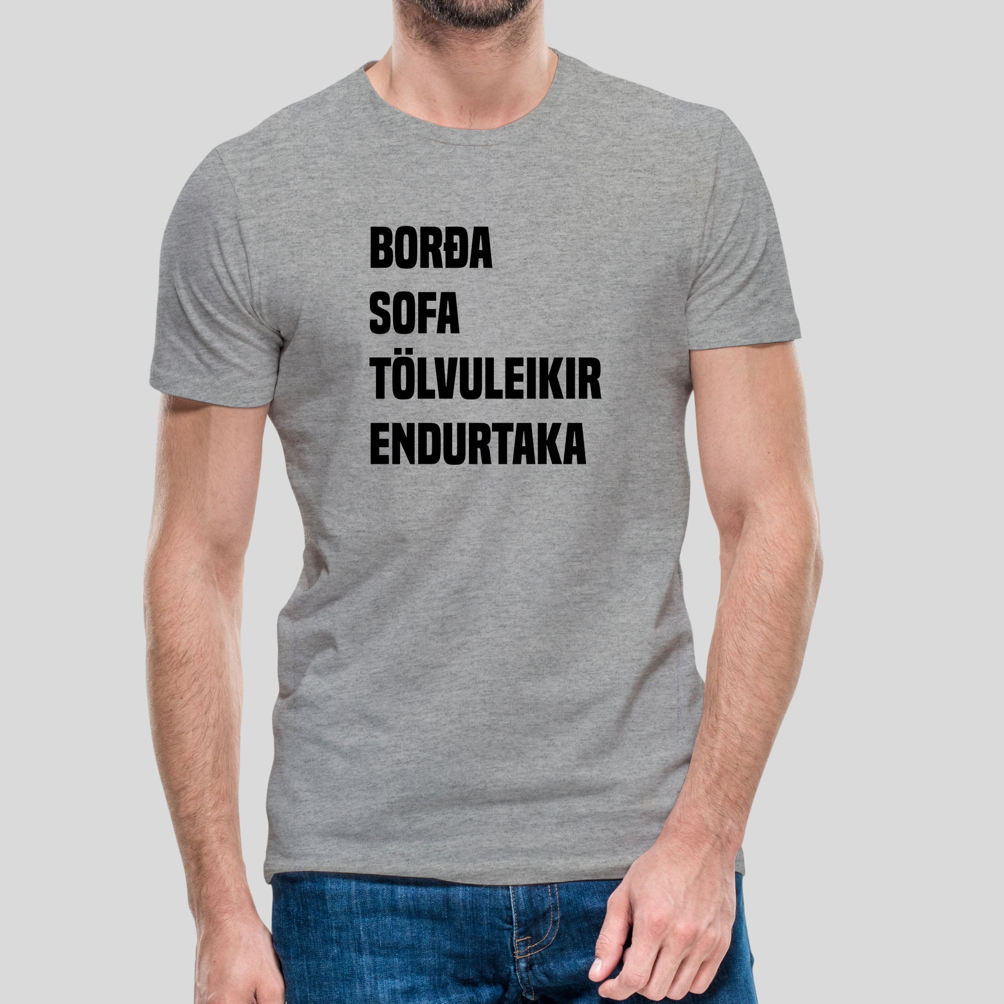 BORÐA SOFA TÖLVULEIKIR ENDURTAKA - Grár bolur