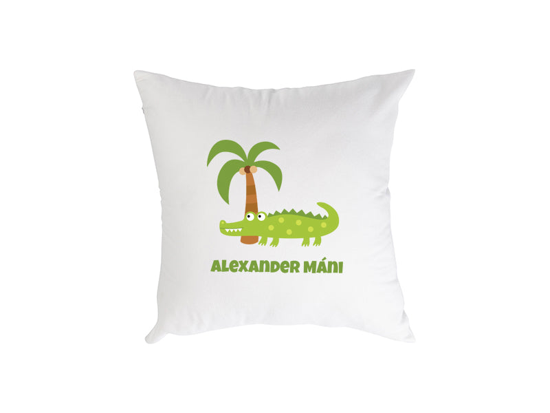 Púði með krókódíl og nafni barnsins