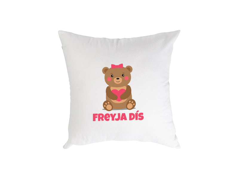 Púði með hjarta bangsa og nafni barnsins