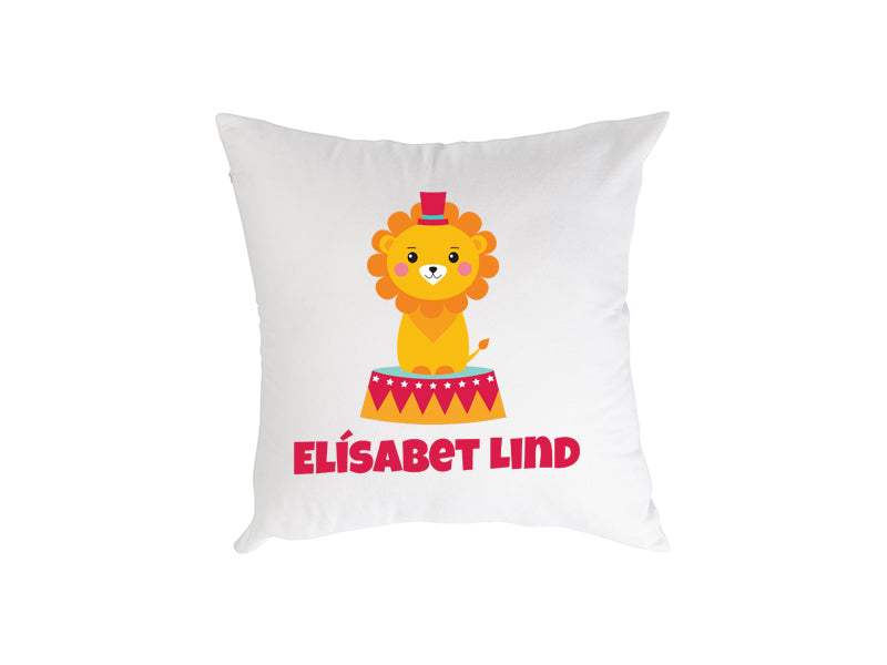 Púði með sirkus ljóni og nafni barnsins