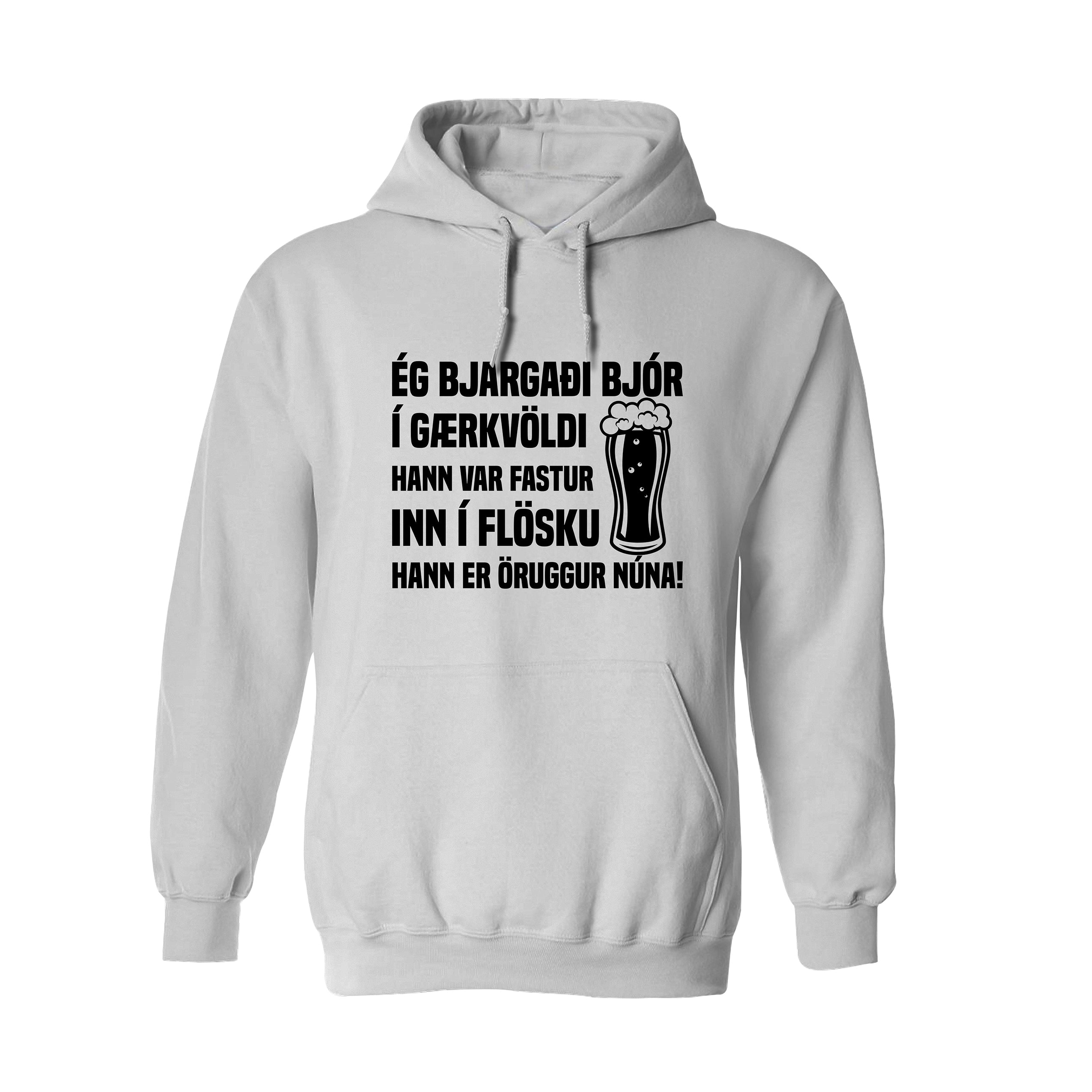 ÉG BJARGAÐI BJÓR Í GÆRKVÖLDI - Hettupeysa - Hvít