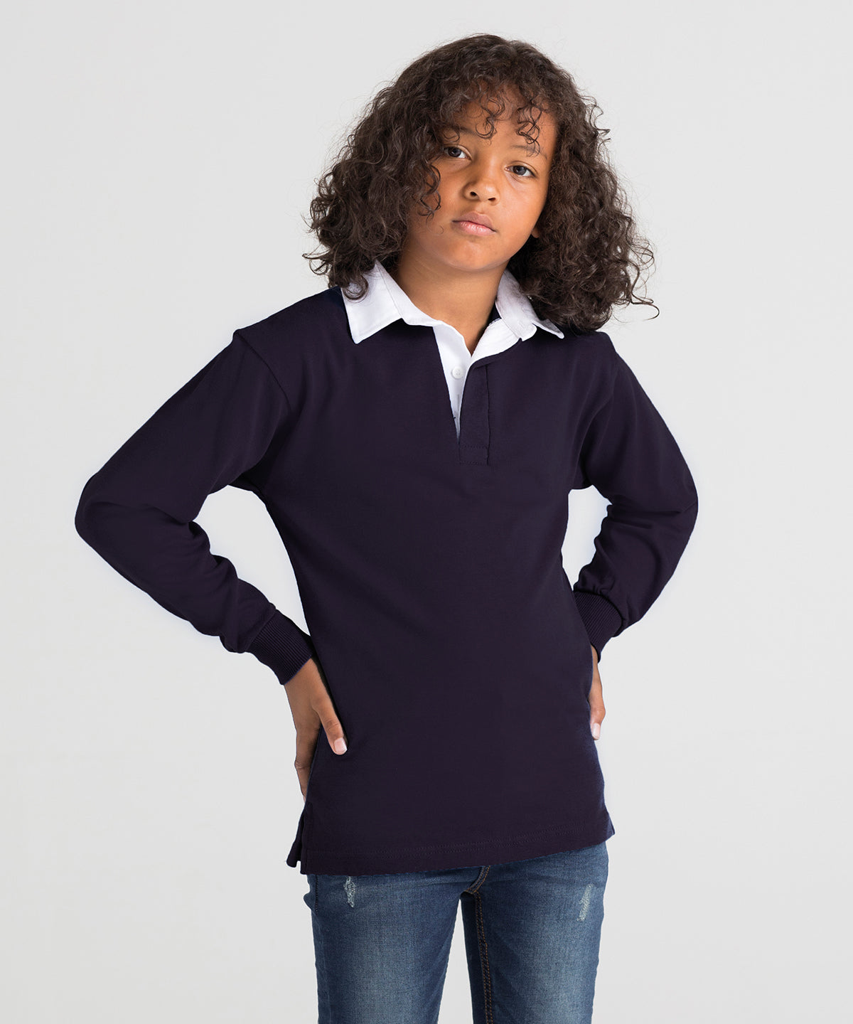 Pólóbolir - Kids Long Sleeve Plain Rugby Shirt