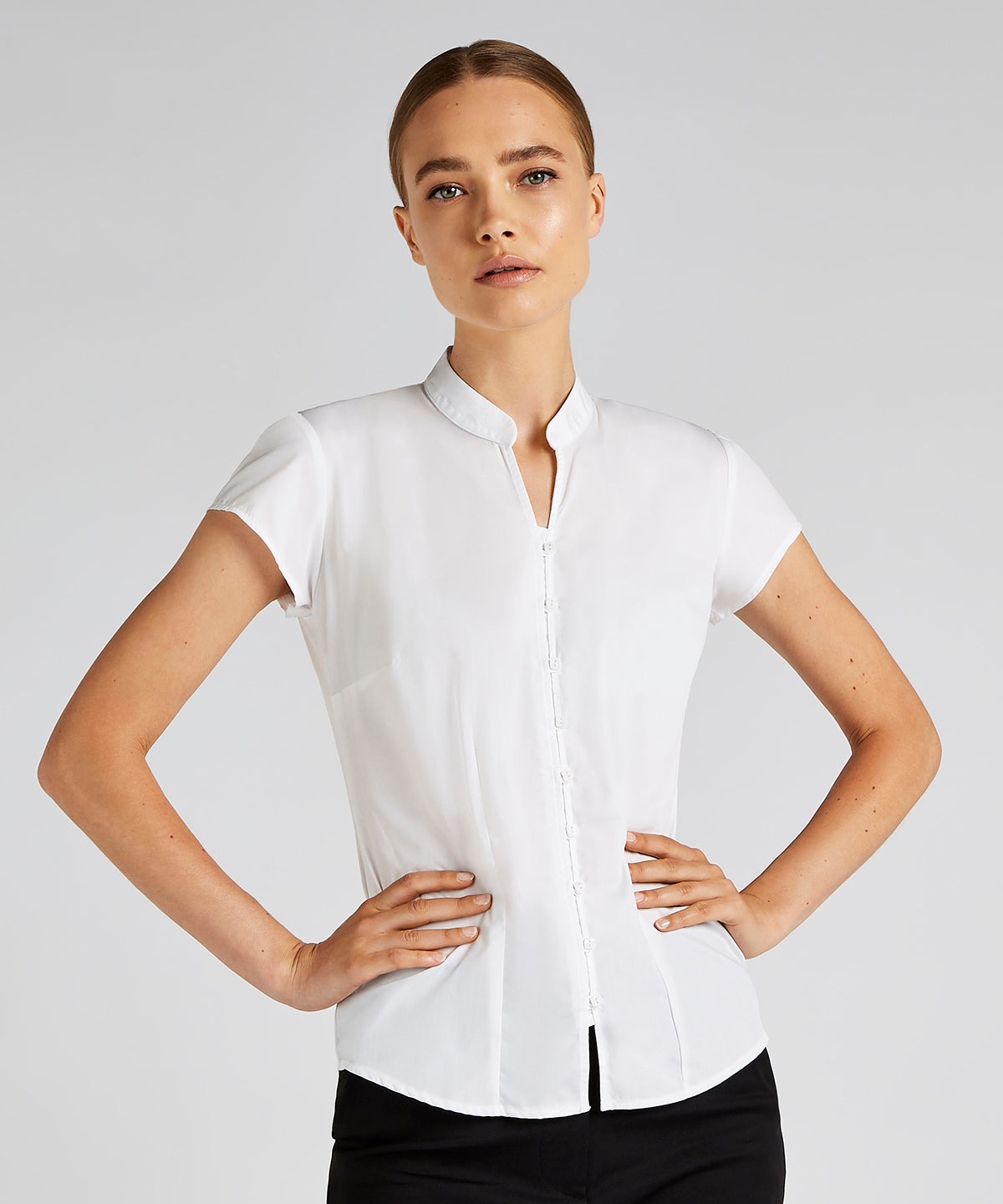 Blússur - Women's Continental Blouse Mandarin Collar Cap Sleeve (tailored Fit)