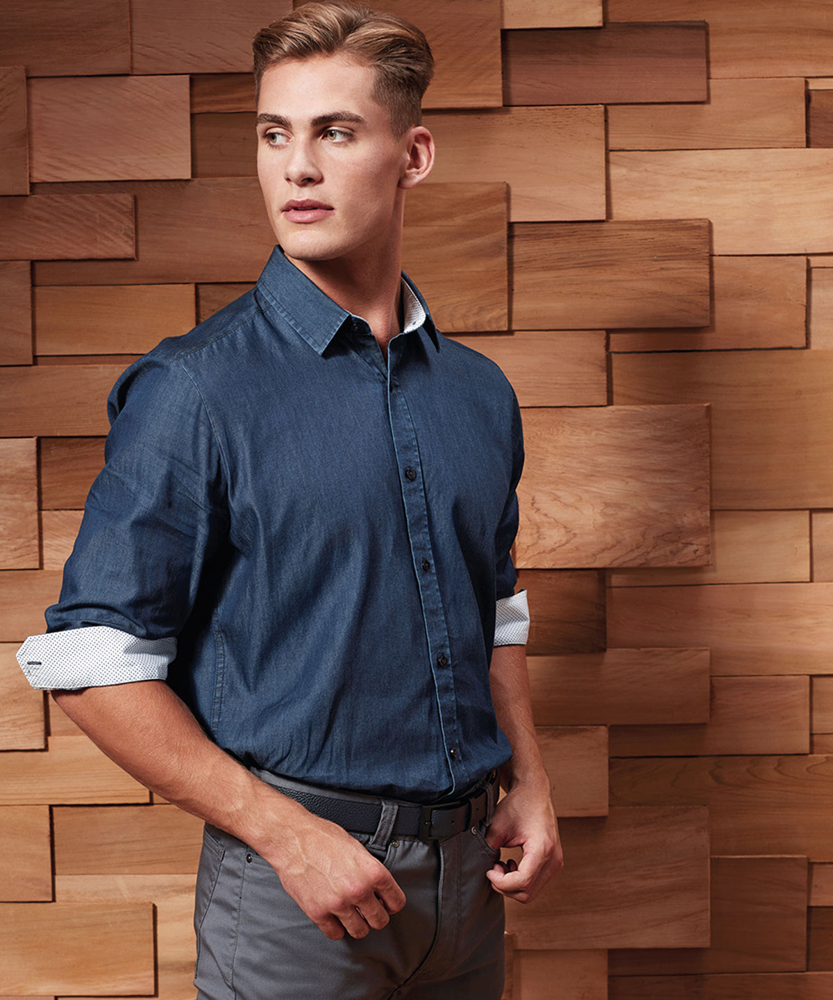 Denim Pindot Long Sleeve Shirt