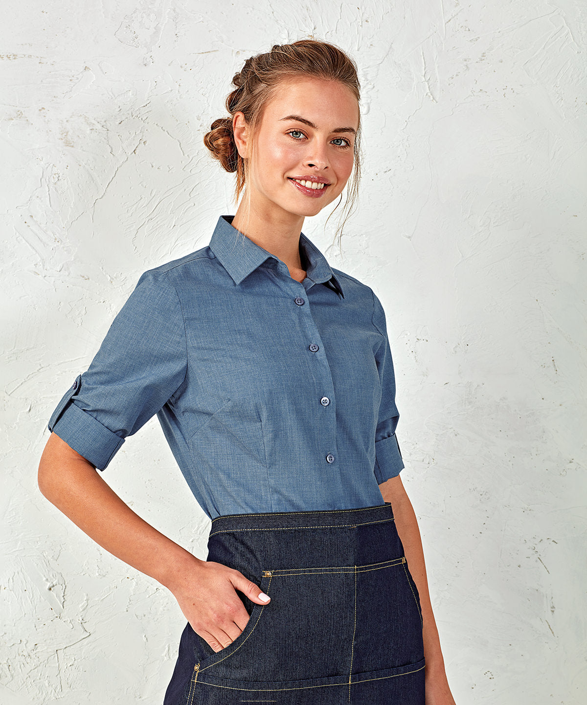 Bolir - Women's Poplin Cross-dye Roll Sleeve Shirt