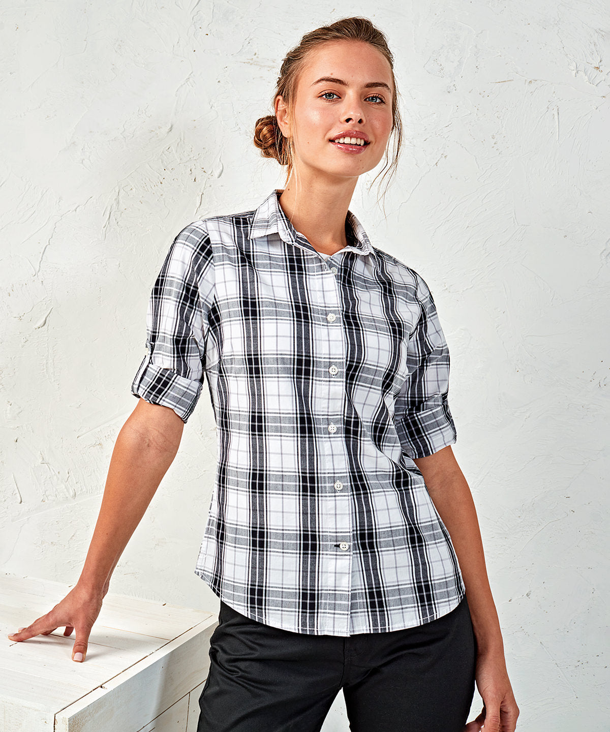 Bolir - Women's Ginmill Check Cotton Long Sleeve Shirt