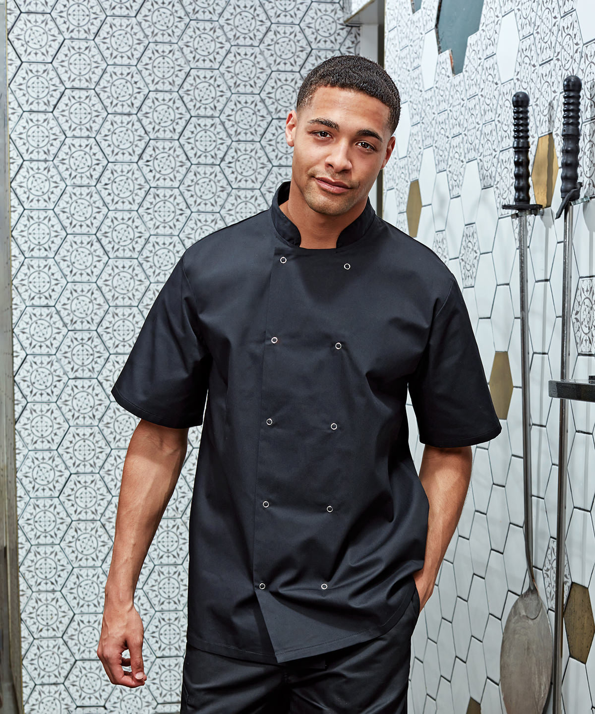 Kokkajakkar - Studded Front Short Sleeve Chef's Jacket