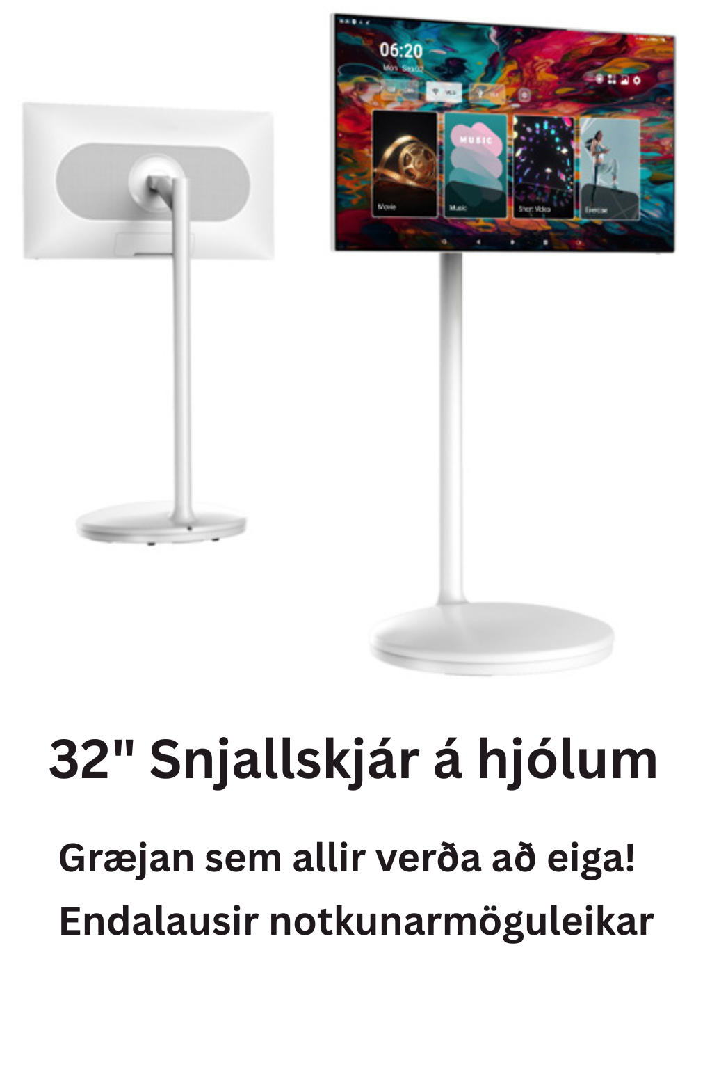 32” Færanlegur snertiskjár á hjólum – Öflugri. Sveigjanlegri. Snjallari.