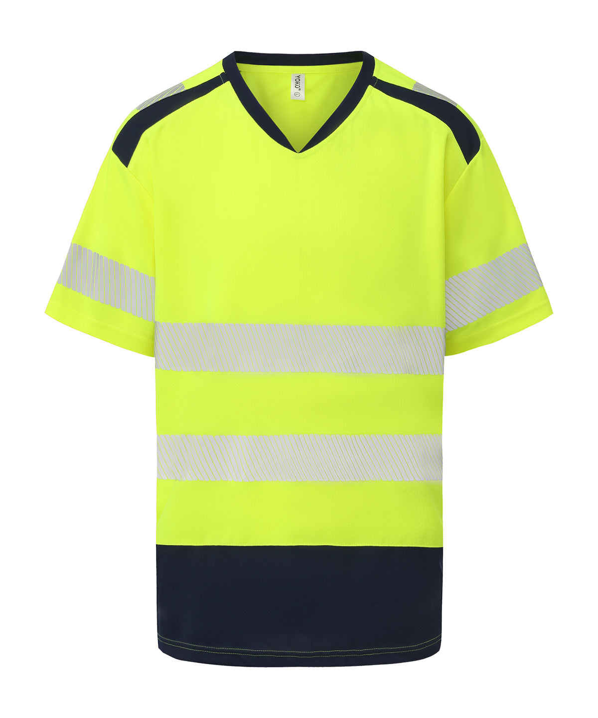 Stuttermabolur Yoko YK054 – Hi-vis Yellow/Navy – 6XL