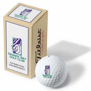 Golfboltaaskja með 2 sérmerktum golfboltum – sérmerkt golfgjafasett