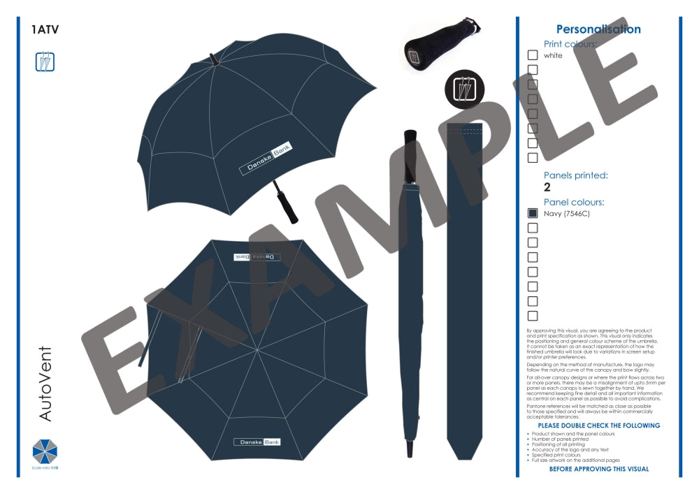Custom Printed Golf Umbrella with Automatic Vented Canopy and Stormproof Ribs