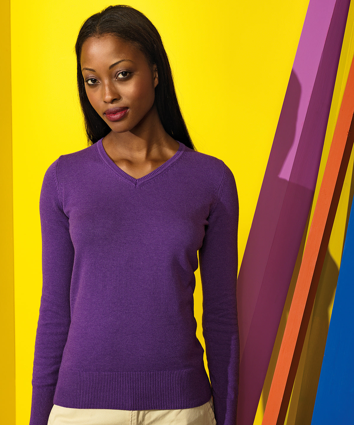 Prjónaðar peysur - Women's Cotton Blend V-neck Sweater