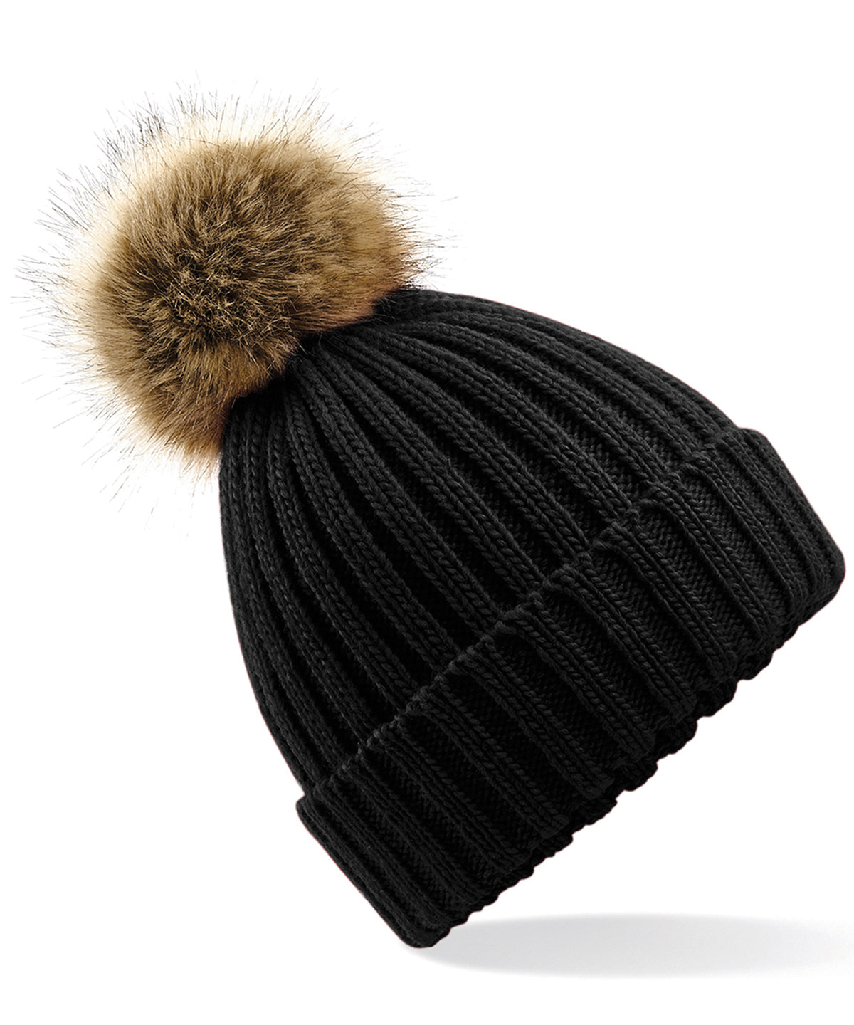 Húfur - Fur Pop Pom Chunky Beanie