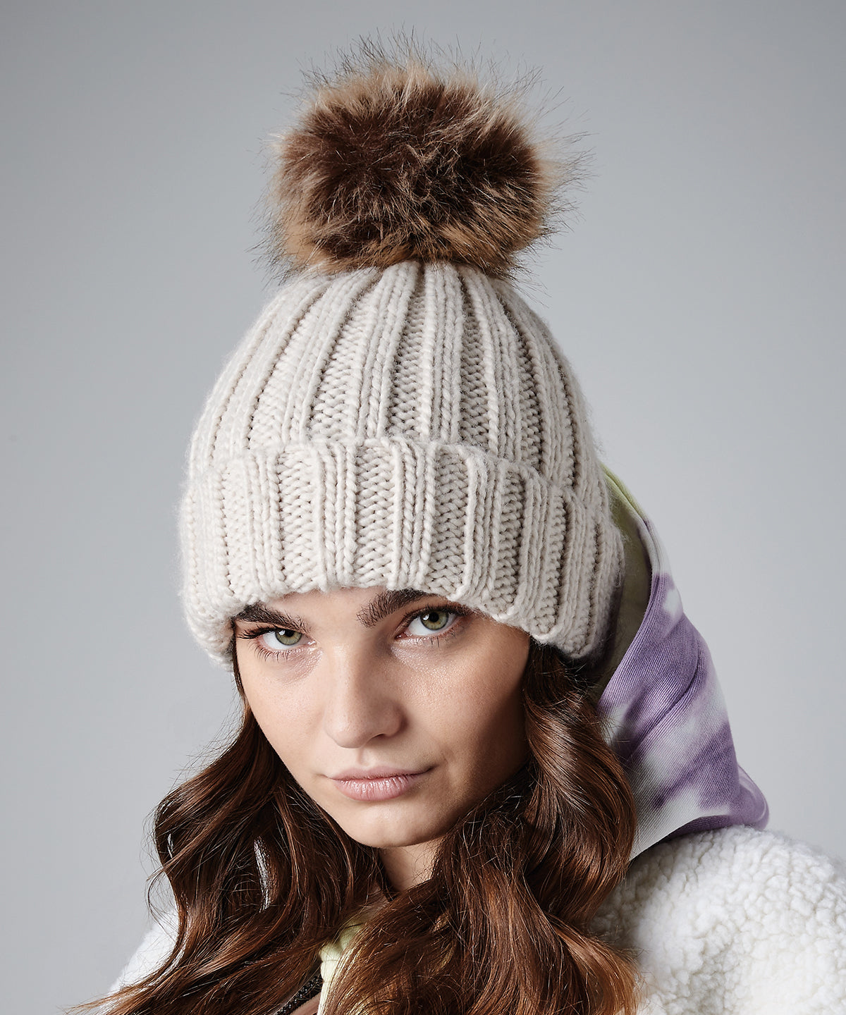 Húfur - Fur Pop Pom Chunky Beanie