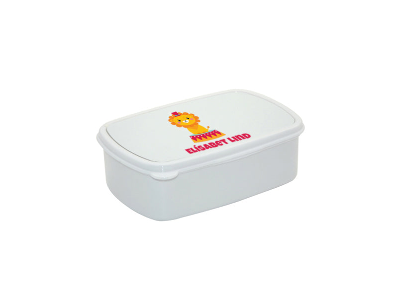 Nestisbox hvítt með sirkus ljóni og nafni barnsins
