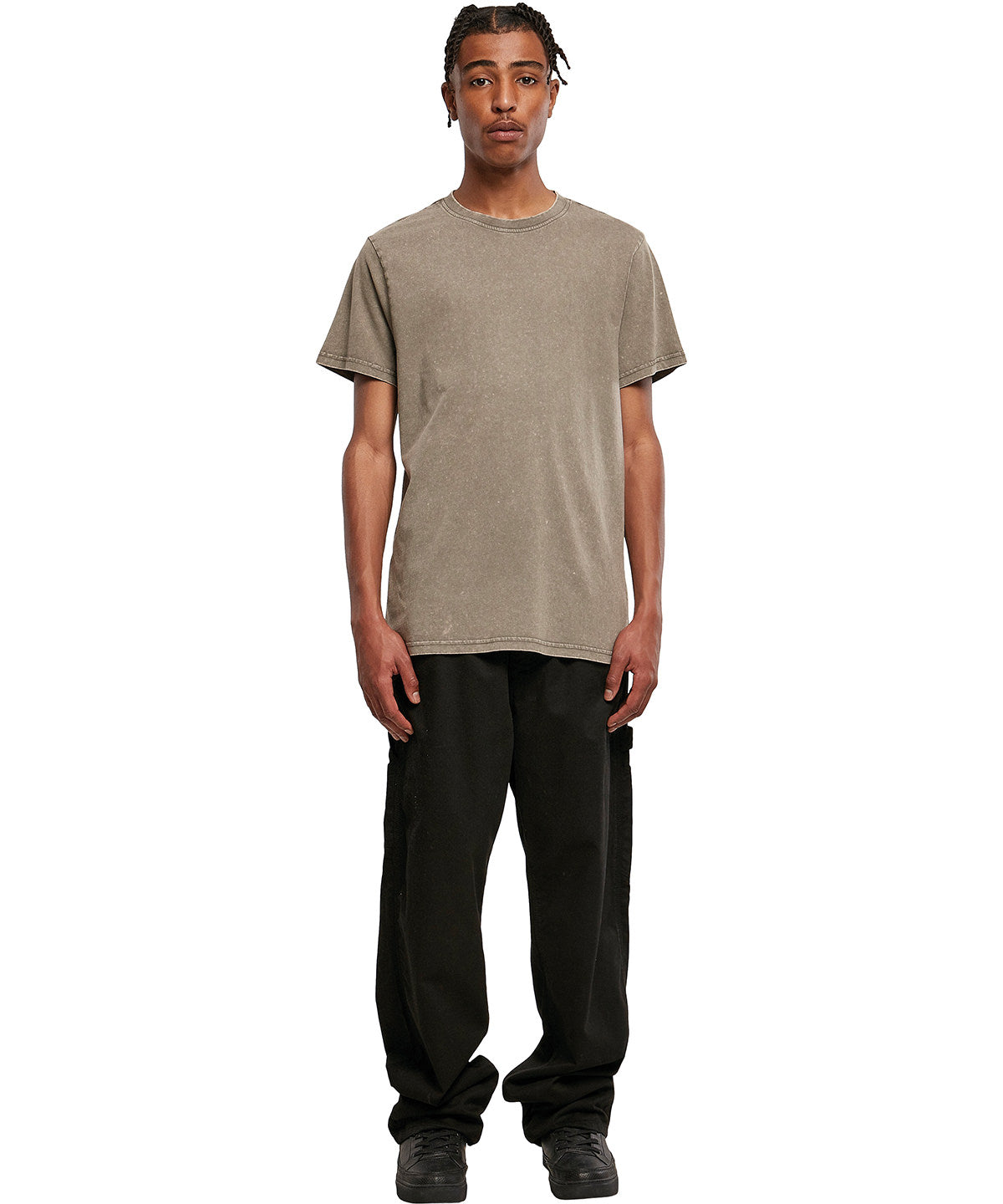 Stuttermabolir - Acid Washed Round Neck Tee
