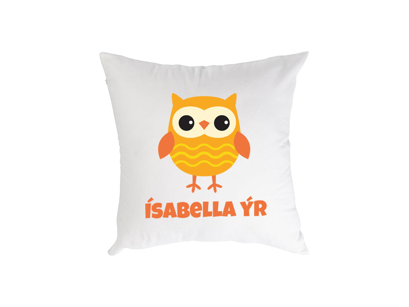 Púði með Uglu og nafni barnsins