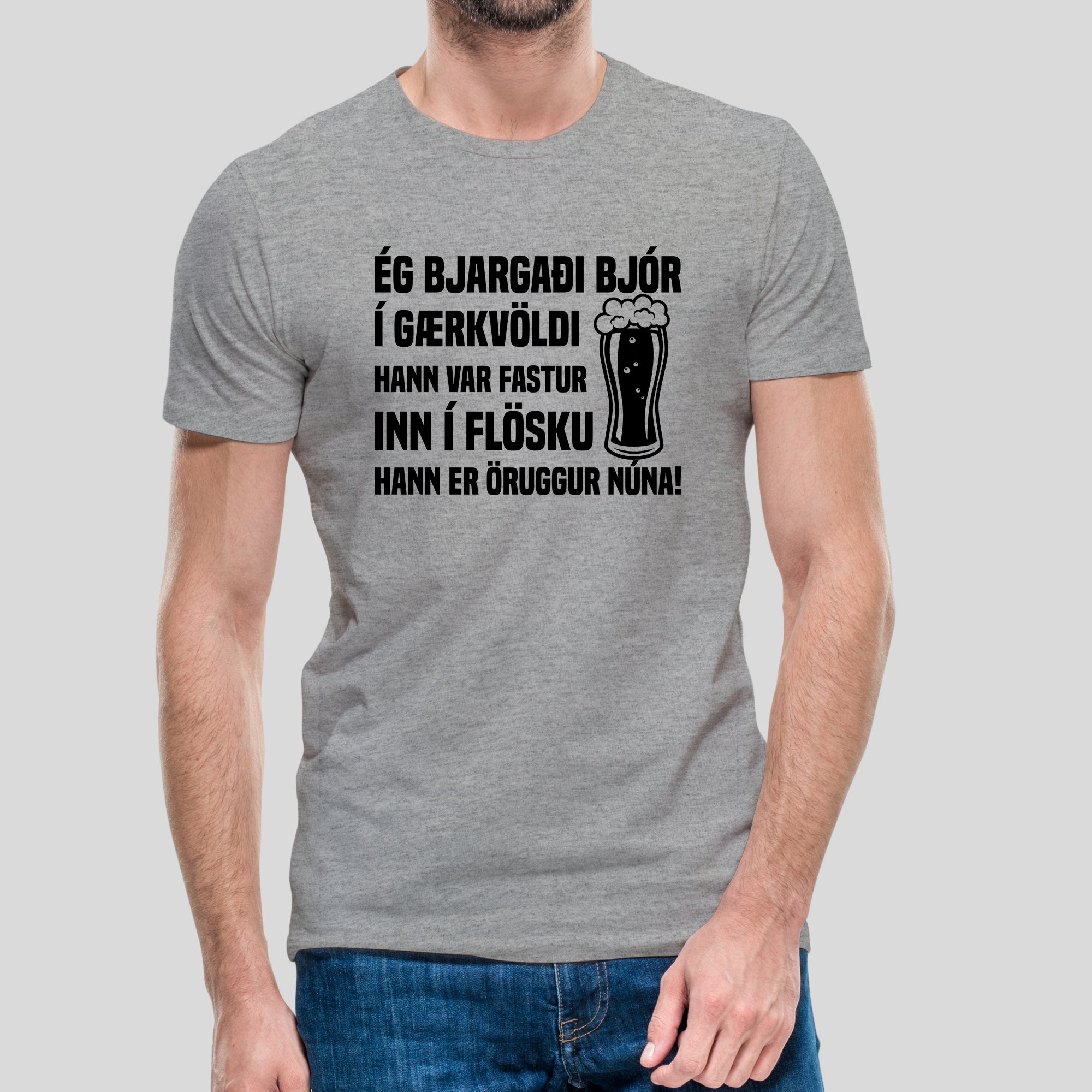 ÉG BJARGAÐI BJÓR Í GÆRKVÖLDI - Grár bolur