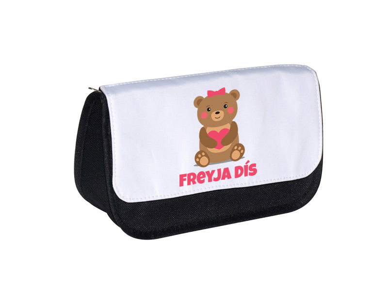 Pennaveski með hjarta bangsa og nafni barnsins