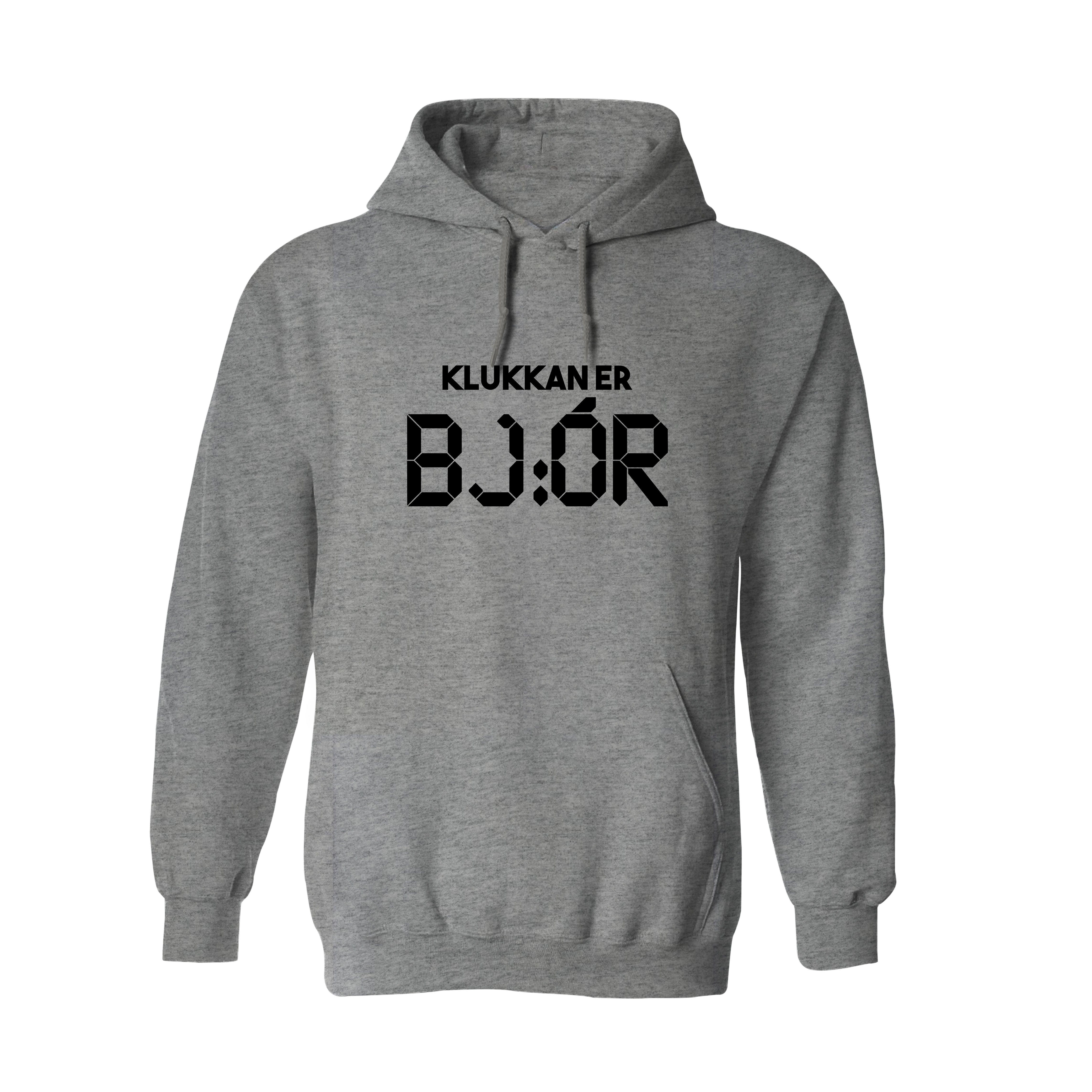 KLUKKAN ER BJÓR - Hettupeysa - Grá
