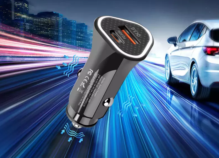 Bílahleðslutæki með tveimur USB tengi